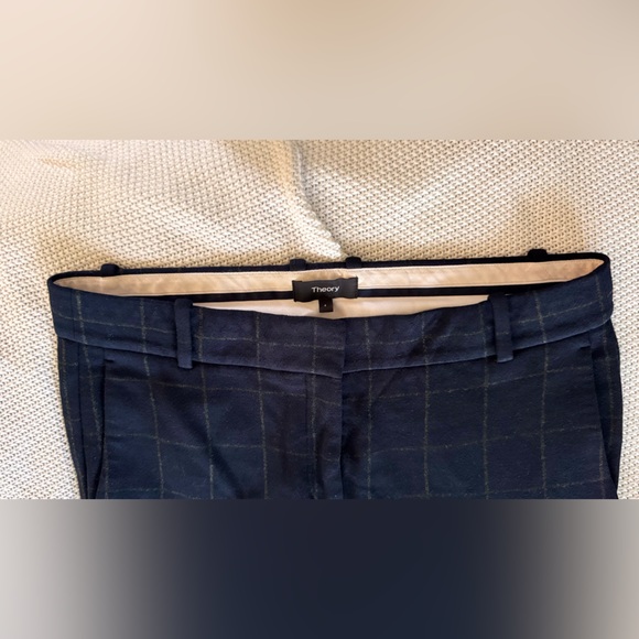 THEORY Navy Blue Checkered Straight Leg Slacks Women’s Pants Trousers - Picture 4 of 13